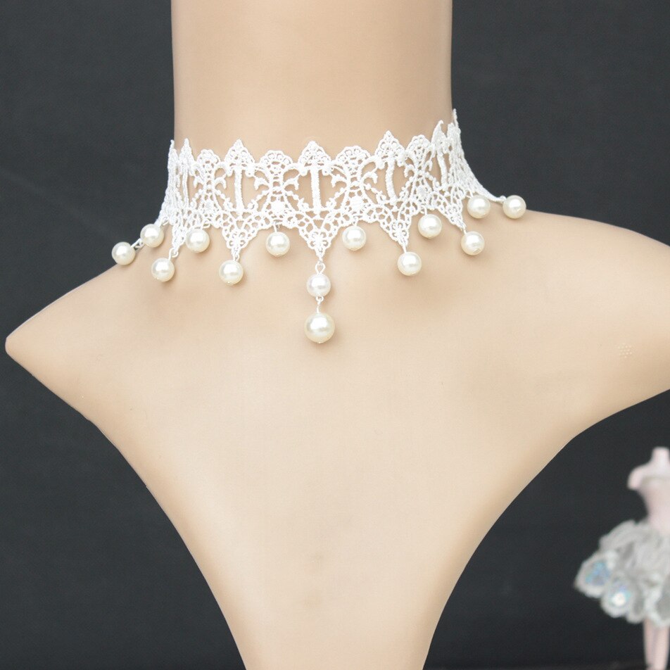 Gothic fairy pure beauty pearl white lace bridal gown necklace false collar necklaces accessories