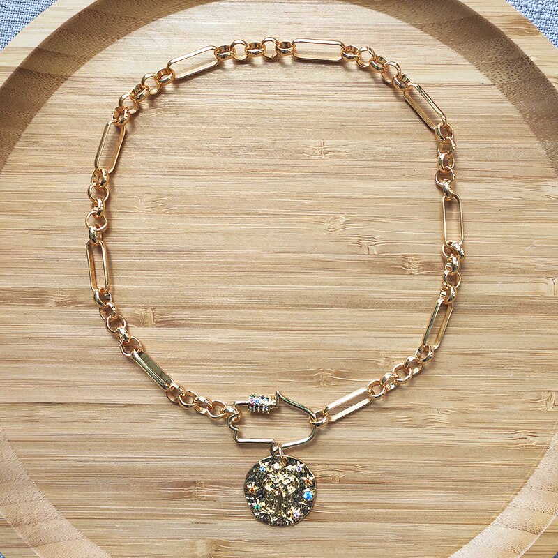 Gothic gold-color pendant necklace zircon spiral buckle various styles to choose choker for women girl punk jewelry 2021