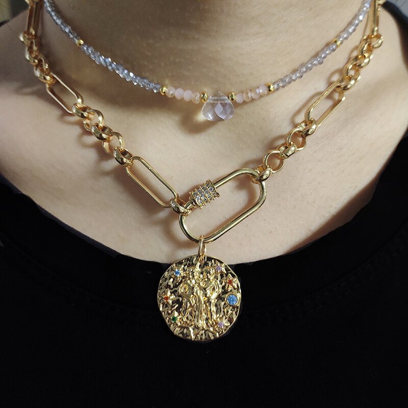 Gothic gold-color pendant necklace zircon spiral buckle various styles to choose choker for women girl punk jewelry 2021