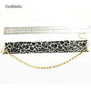 Gothleitc 2021 Leopard Print Fabric Wide Statement Choker Rhinestone Chain Drop CollarNecklace for Women Hip Hop Jewelry