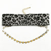 Gothleitc 2021 Leopard Print Fabric Wide Statement Choker Rhinestone Chain Drop CollarNecklace for Women Hip Hop Jewelry