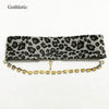 Gothleitc 2021 Leopard Print Fabric Wide Statement Choker Rhinestone Chain Drop CollarNecklace for Women Hip Hop Jewelry
