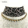 Gothleitc 2021 Leopard Print Fabric Wide Statement Choker Rhinestone Chain Drop CollarNecklace for Women Hip Hop Jewelry
