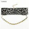 Gothleitc 2021 Leopard Print Fabric Wide Statement Choker Rhinestone Chain Drop CollarNecklace for Women Hip Hop Jewelry