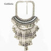 Antique Silver Color Heavy Metal Maxi Bib Necklace Large Statement Choker Necklace for Women Collar Vintage Jewelry