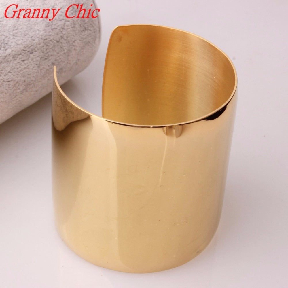 New Designer Stainless Steel Wide Blank Plain Shiny Arm Cuff Bangle Bracelet Gold color Jewelry Ladies Fashion