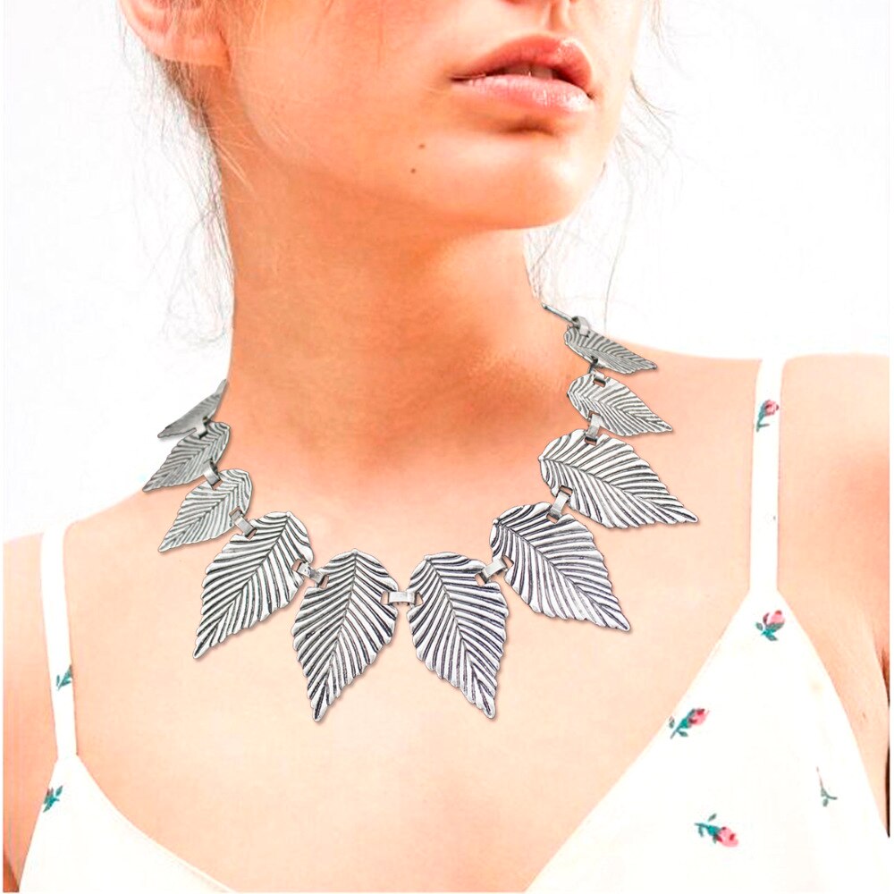 Greek Roman Vintage Gold Silver Plated Laurel Toga Leaf Collar Bib Bridal Gift Choker Statement Pendant Necklace Women Jewerly