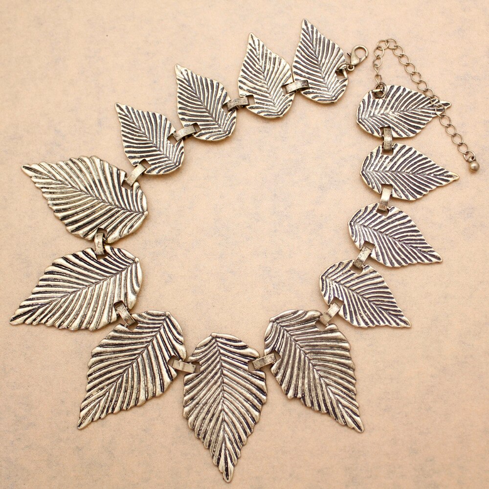 Greek Roman Vintage Gold Silver Plated Laurel Toga Leaf Collar Bib Bridal Gift Choker Statement Pendant Necklace Women Jewerly