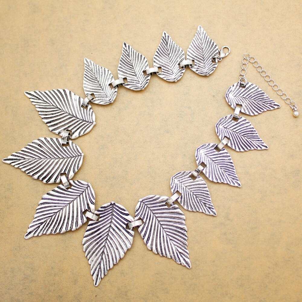 Greek Roman Vintage Gold Silver Plated Laurel Toga Leaf Collar Bib Bridal Gift Choker Statement Pendant Necklace Women Jewerly