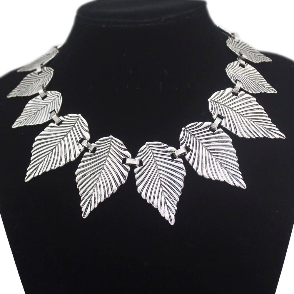 Greek Roman Vintage Gold Silver Plated Laurel Toga Leaf Collar Bib Bridal Gift Choker Statement Pendant Necklace Women Jewerly