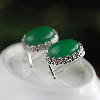 Green Agate Red Jade Earring 100% Genuine 925 Sterling Silver Earring With Agate Geometric Fine Punk Flower Women Jewelry SE84