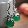 Green & Black Agate 925 Sterling Silver Flower Ball Drop Earring Women Thai Silver Gift Brincos Aretes CH020209
