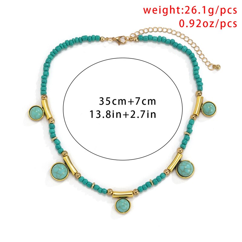 Green Color Stone Tassel Pendant Necklaces Boho Seed Beaded Chain Choker Necklaces Collar for Women Neck Jewelry
