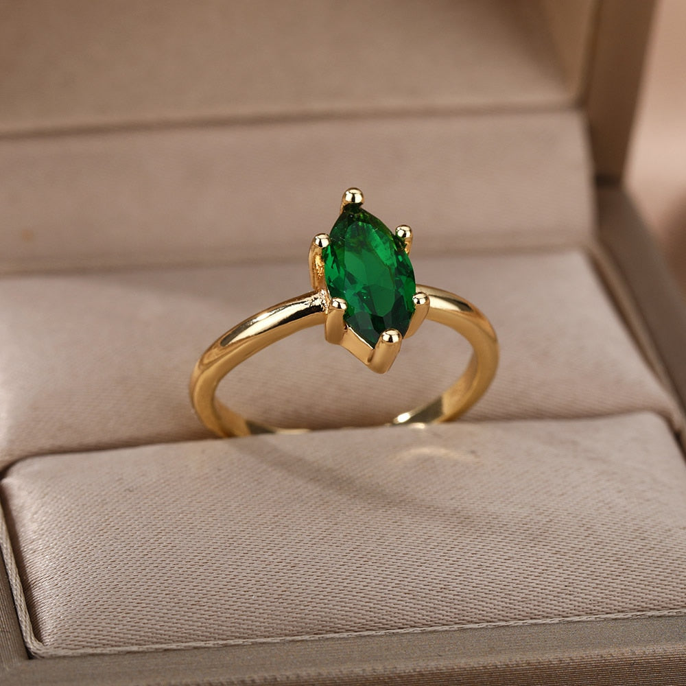 Green Color Zircon Rings For Women Adjustable Open Cubic Zirconia Stainless Steel Finger Ring Couple Wedding Jewelry anillos