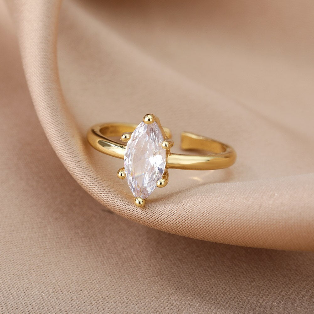 Green Color Zircon Rings For Women Adjustable Open Cubic Zirconia Stainless Steel Finger Ring Couple Wedding Jewelry anillos