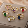 Green Color Zircon Rings For Women Adjustable Open Cubic Zirconia Stainless Steel Finger Ring Couple Wedding Jewelry anillos