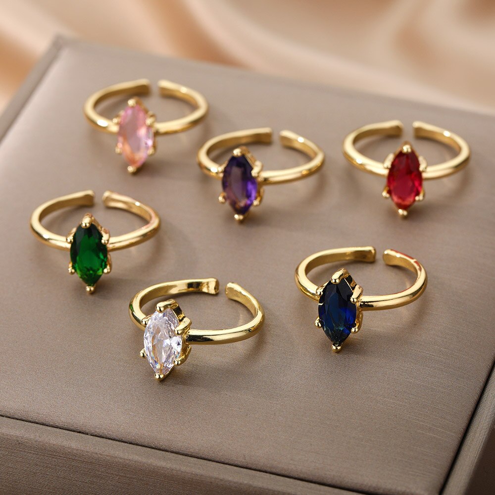 Green Color Zircon Rings For Women Adjustable Open Cubic Zirconia Stainless Steel Finger Ring Couple Wedding Jewelry anillos