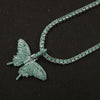 Green Crystal Butterfly Pendant 1 Row Tennis Chain Pink Charm Hip Hop Women's Necklace Men's Blue Silver Color Iced Out Jewelry