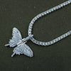 Green Crystal Butterfly Pendant 1 Row Tennis Chain Pink Charm Hip Hop Women's Necklace Men's Blue Silver Color Iced Out Jewelry