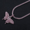 Green Crystal Butterfly Pendant 1 Row Tennis Chain Pink Charm Hip Hop Women's Necklace Men's Blue Silver Color Iced Out Jewelry