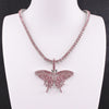 Green Crystal Butterfly Pendant 1 Row Tennis Chain Pink Charm Hip Hop Women's Necklace Men's Blue Silver Color Iced Out Jewelry
