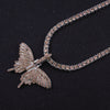 Green Crystal Butterfly Pendant 1 Row Tennis Chain Pink Charm Hip Hop Women's Necklace Men's Blue Silver Color Iced Out Jewelry