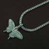 Green Crystal Butterfly Pendant 1 Row Tennis Chain Pink Charm Hip Hop Women's Necklace Men's Blue Silver Color Iced Out Jewelry