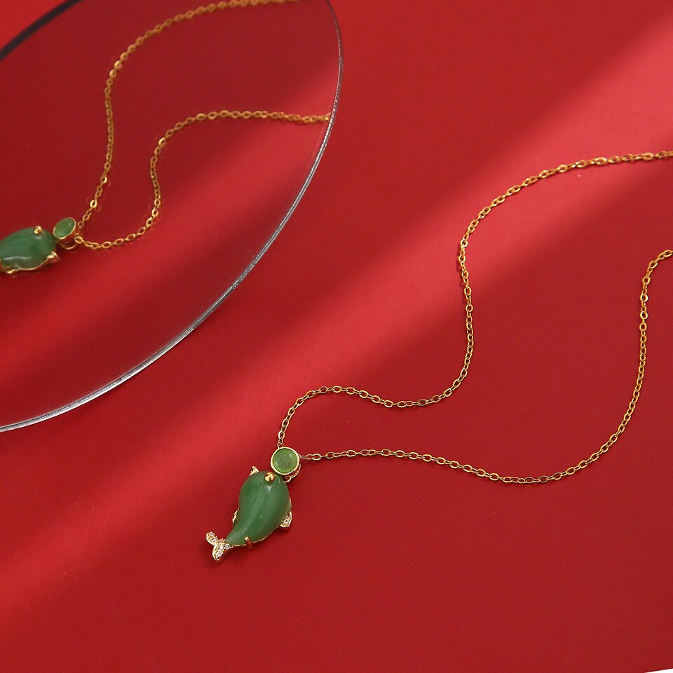 Green Dolphin Stainless Steel Necklace Women's Gold Fade-Resistant Clavicle Chain Women's Necklace Korean Pular Animal Necklace