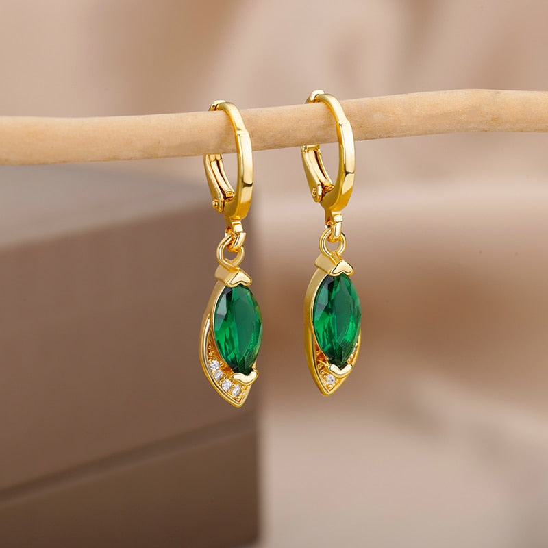 Green Drop Earrings for Women Stainless Steel Gold Color Earrings 2023 Trend Korean Zircon Wedding Jewelry pendientes