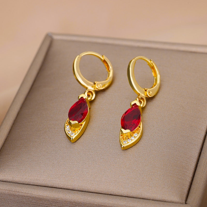Green Drop Earrings for Women Stainless Steel Gold Color Earrings 2023 Trend Korean Zircon Wedding Jewelry pendientes