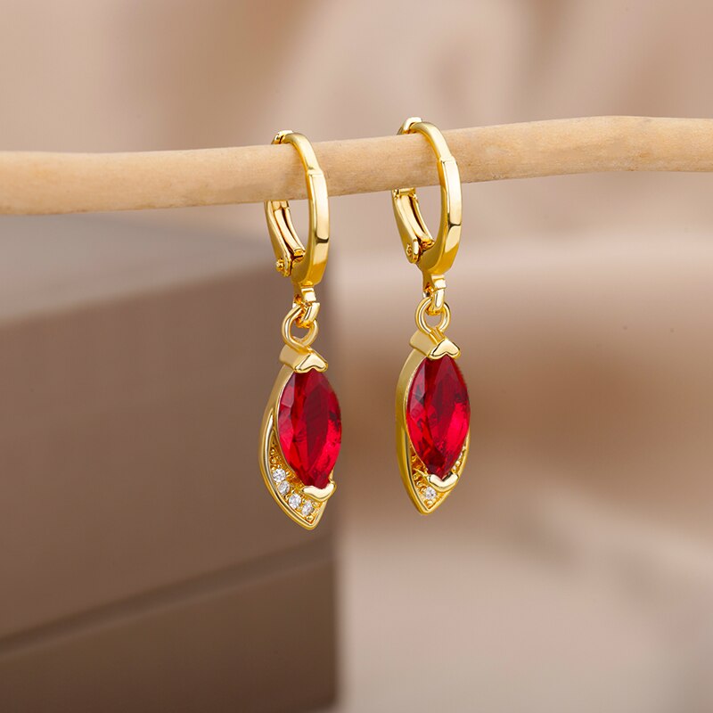 Green Drop Earrings for Women Stainless Steel Gold Color Earrings 2023 Trend Korean Zircon Wedding Jewelry pendientes