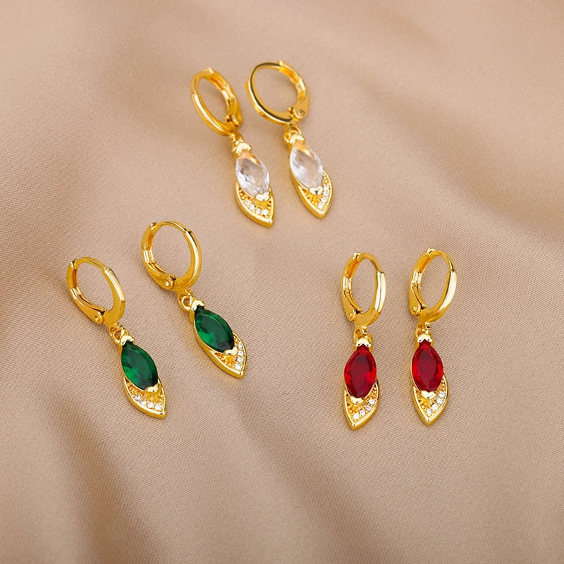 Green Drop Earrings for Women Stainless Steel Gold Color Earrings 2023 Trend Korean Zircon Wedding Jewelry pendientes