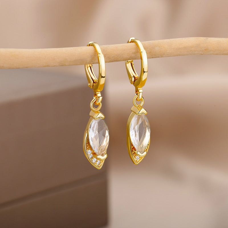 Green Drop Earrings for Women Stainless Steel Gold Color Earrings 2023 Trend Korean Zircon Wedding Jewelry pendientes