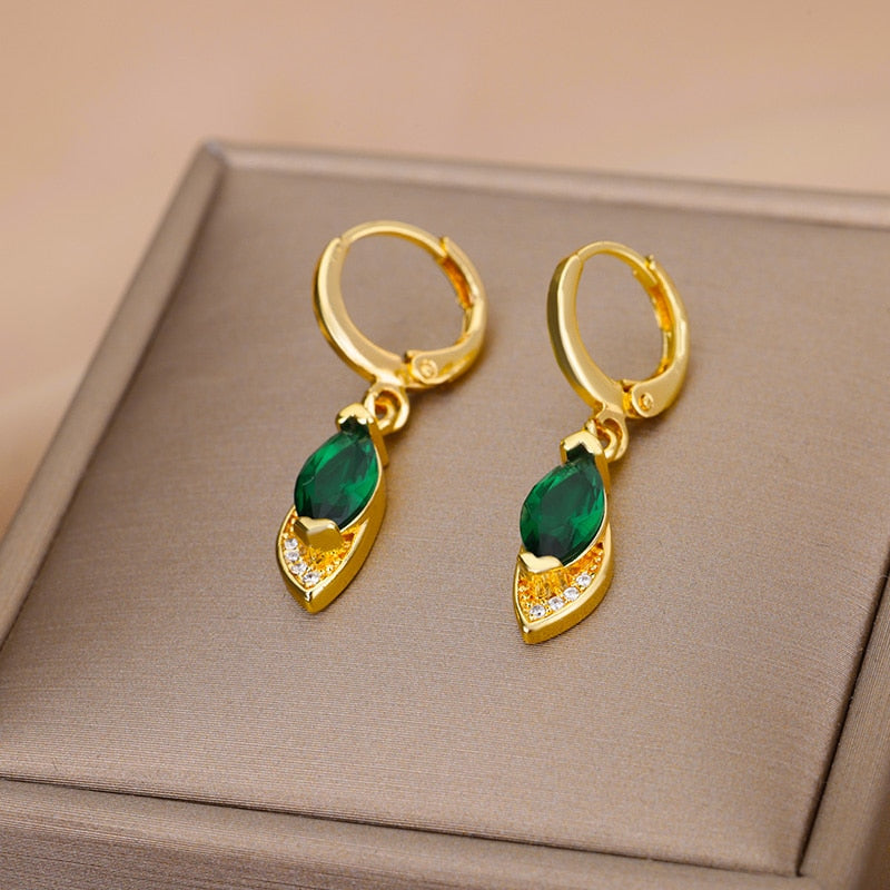 Green Drop Earrings for Women Stainless Steel Gold Color Earrings 2023 Trend Korean Zircon Wedding Jewelry pendientes