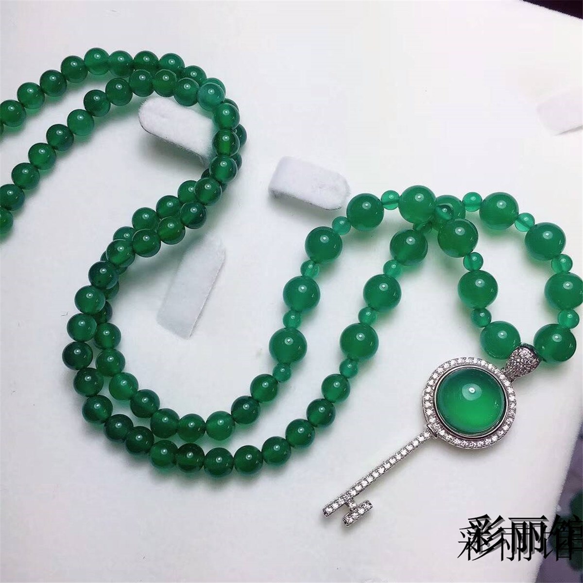 Green Jade Women 925 Silver Long Beads Winter Sweater Chain Pendant Necklace Large Size Buddha Key Jewelry Gift Wholesale