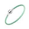 Green Leather Chain Bracelet with 100% 925 Sterling Silver Barrel Clasp Fit Charm Beads Diy Fine Jewelry for Women PE011