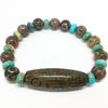 Green Natural Agate 9 eyes Pattern Tibetan Dzi Beads elastic Bracelet for women
