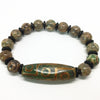 Green Natural Agate 9 eyes Pattern Tibetan Dzi Beads elastic Bracelet with Coconut Shell for women