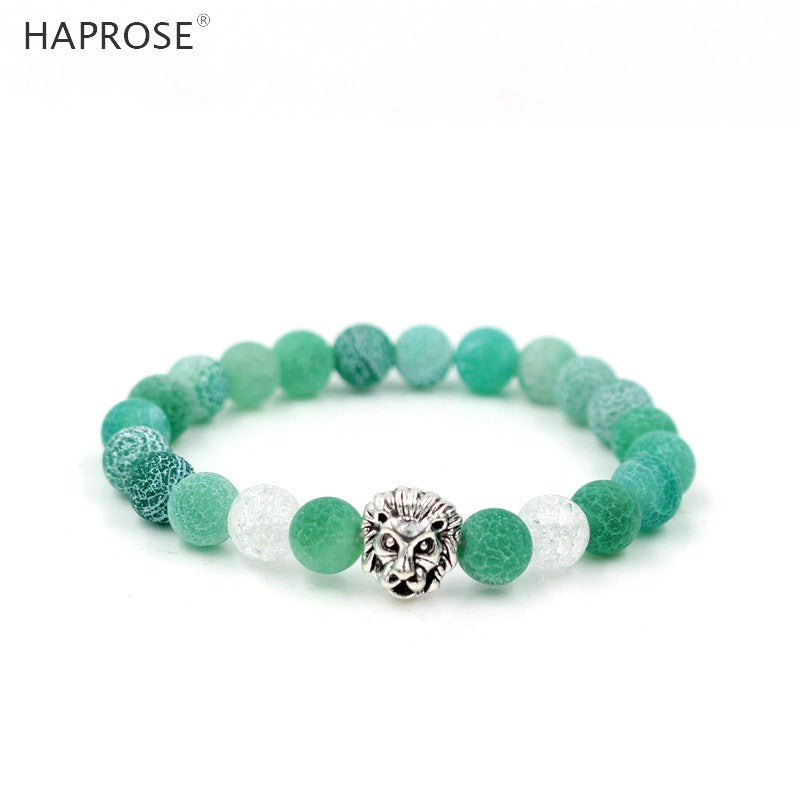 Green Natural Agate Bracelet Beads 8mm Gemstone Creative Scrub Agate Jewelry Bracelet Lion Head Accessories