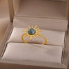 Green Opal Stone Rings for Women Open Adjustable Stainless Steel Sun Finger Ring 2023 Trend Wedding Band Jewelry anillos mujer