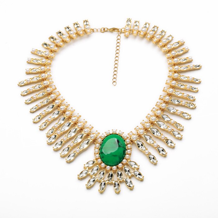 Green Patterned Gem Crystal Statement Necklace Perfume Women Exaggerated Party Necklace Dress Match Jewelry