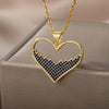 Green Red Blue Zircon Heart Necklace For Women Girls Romantic Crystal Pendant Necklaces Stainless Steel Couple Jewerly collar