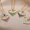 Green Red Blue Zircon Heart Necklace For Women Girls Romantic Crystal Pendant Necklaces Stainless Steel Couple Jewerly collar