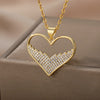Green Red Blue Zircon Heart Necklace For Women Girls Romantic Crystal Pendant Necklaces Stainless Steel Couple Jewerly collar