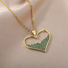 Green Red Blue Zircon Heart Necklace For Women Girls Romantic Crystal Pendant Necklaces Stainless Steel Couple Jewerly collar