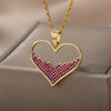 Green Red Blue Zircon Heart Necklace For Women Girls Romantic Crystal Pendant Necklaces Stainless Steel Couple Jewerly collar