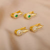 Green Round Zircon Stud Earrings for Women Stainless Steel Couple Earrings Trend 2023 Wedding Piercing Jewelry pendientes mujer
