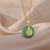 Green Stone Round Pendant Necklace for Women Lucky Blessed Stainless Steel Necklaces 2023 Trend Aesthetic Jewelry collares mujer