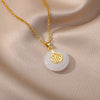 Green Stone Round Pendant Necklace for Women Lucky Blessed Stainless Steel Necklaces 2023 Trend Aesthetic Jewelry collares mujer