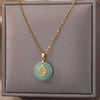 Green Stone Round Pendant Necklace for Women Lucky Blessed Stainless Steel Necklaces 2023 Trend Aesthetic Jewelry collares mujer